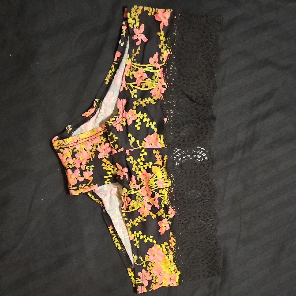 Victoria's Secret Black and Pink Floral Hiphugger Panties
